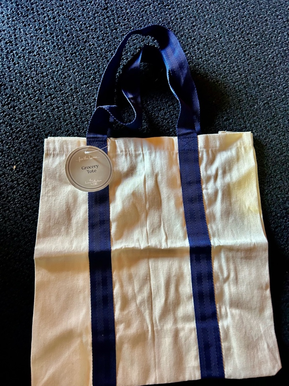 Canvas Grocery Tote with Navy Straps